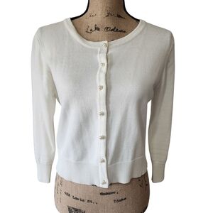 Karl Lagerfeld Cream Button-Up Pearl Buttom Sweater - Medium